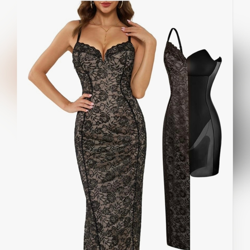 Sold Popilush Built in Shapewear Lace Midi Dress #1238 - Picture 1 of 14